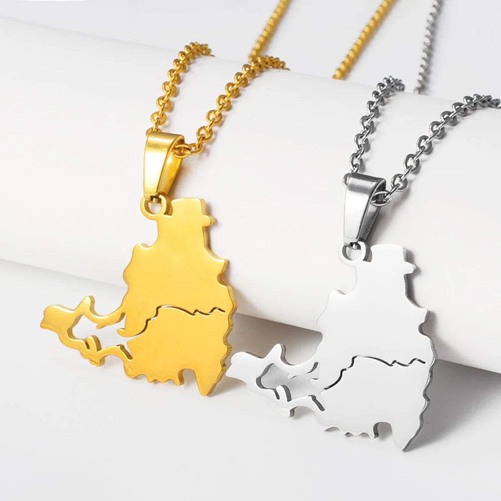 Anniyo Stainless Steel Sint Maarten and Saint-Martin Island Pendant Necklace SXM Saint Martin Jewelry #325801