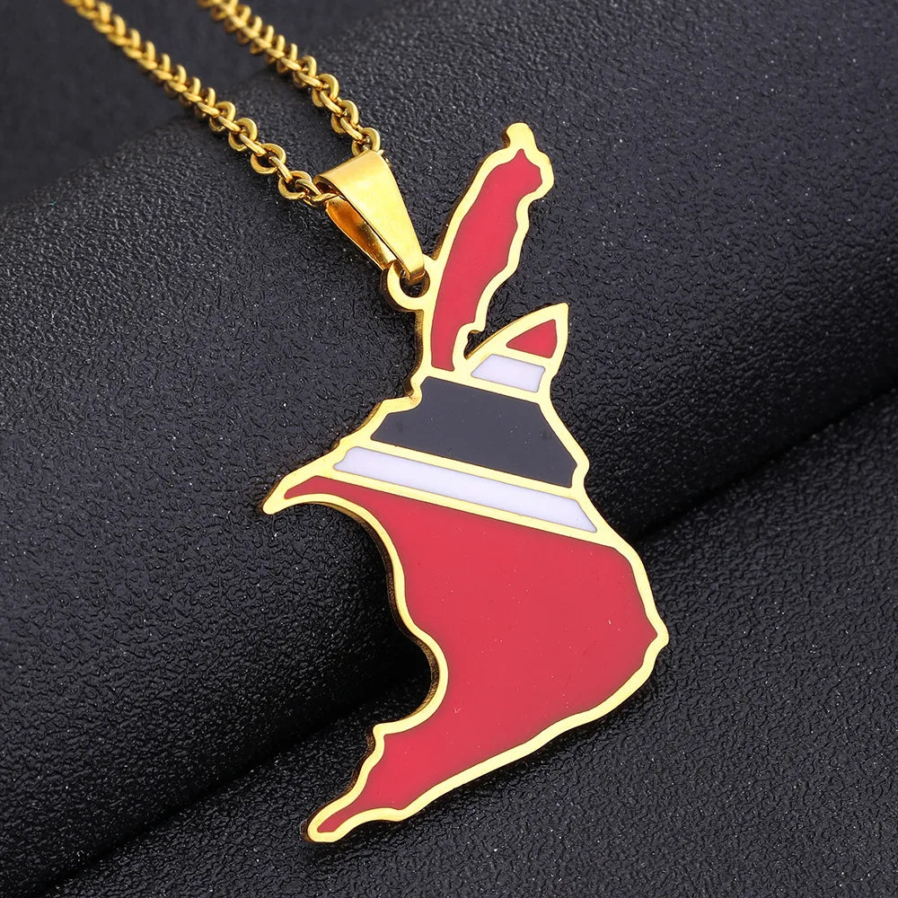 2024 New fashion stainless steel Trinidad and Tobago Map necklace for men and women geometric ethnic style collarbone chain Memo