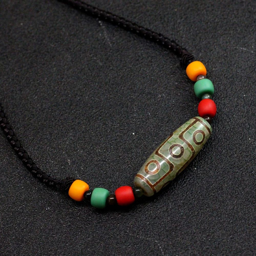 Tibetan Buddhism 9 Eyed Celestial Bead Necklace Healing Amulet Jewelry Ethnic Style Agate Dzi Beads Pendant Sweater Rope Chain