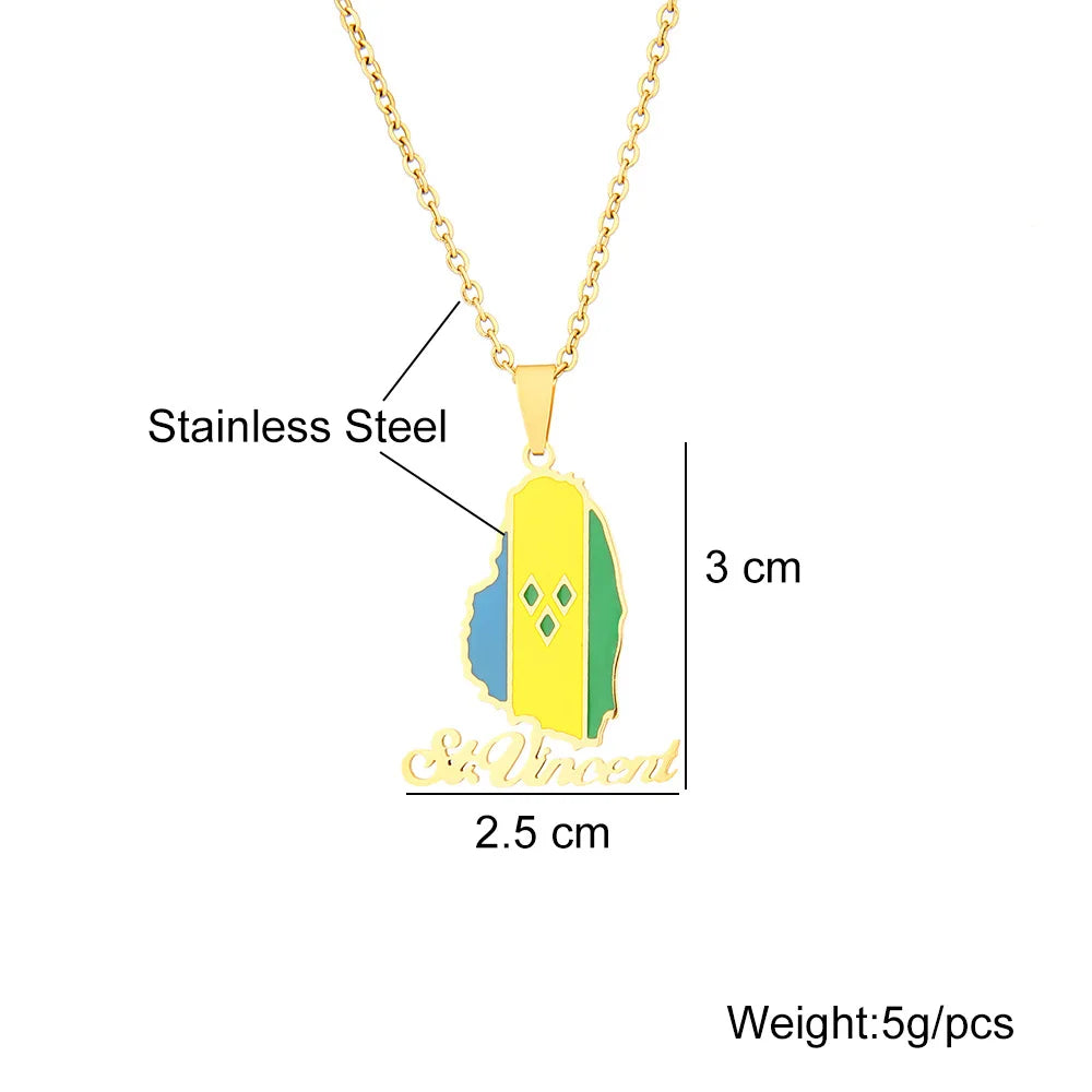 2024 New fashion stainless steel Saint Vincent Map necklace for men and women geometric titanium steel pendant ethnic style coll