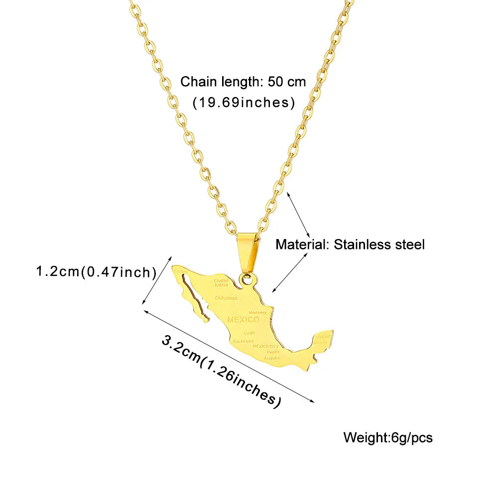 2024 new fashion stainless just Mexico map with city pendant necklace temperament everything collarbone chain birthday anniversa