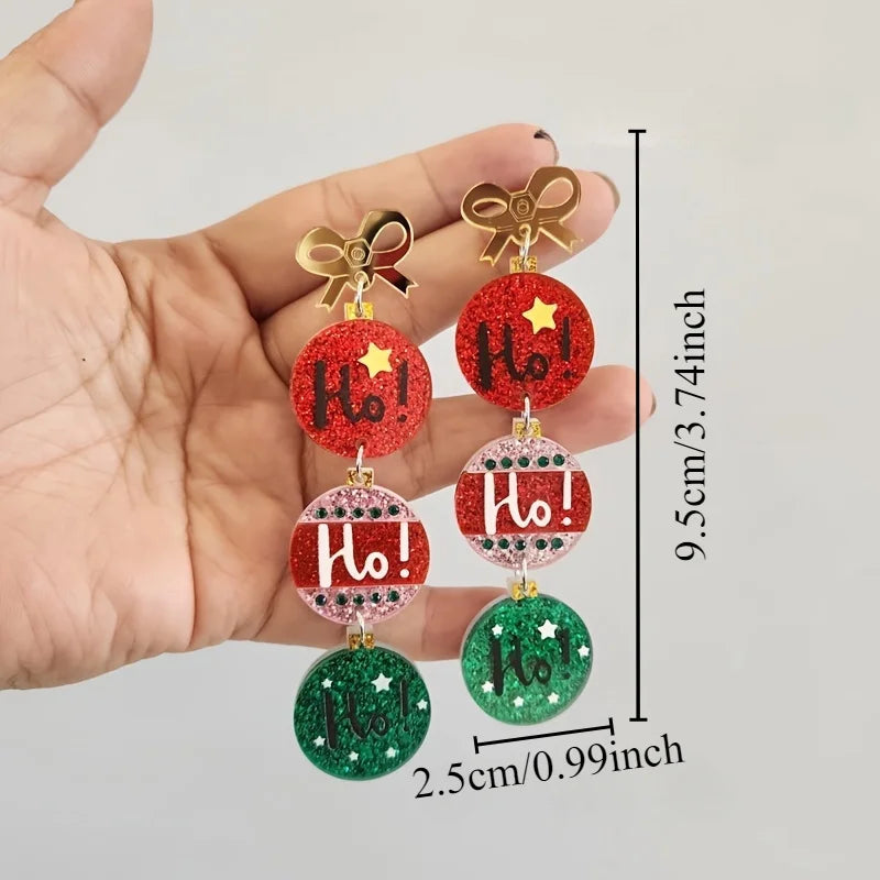 2pcs Christmas sparkling earrings, resin inlay, cartoon style party pendant earrings, used for holiday celebrations