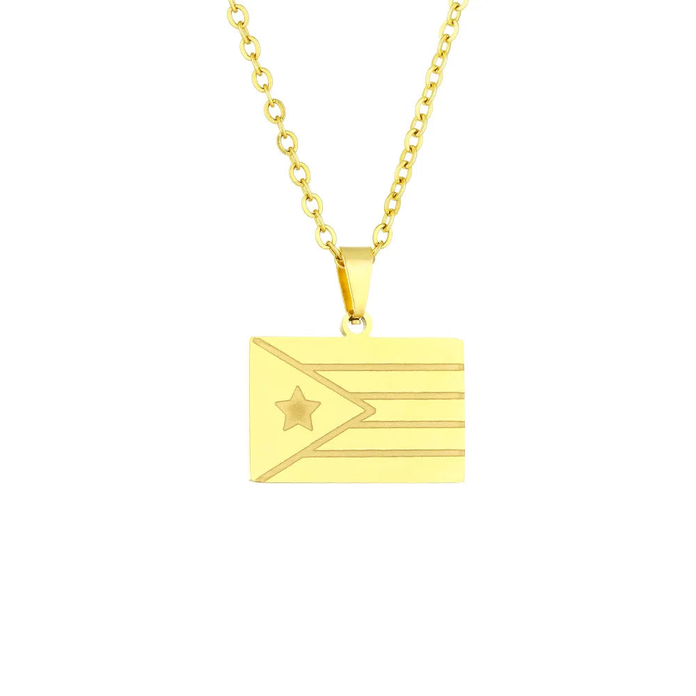 2024 new fashion stainless just wear with love shaped Puerto Rico flag pendant necklace temperament everything collarbone chain