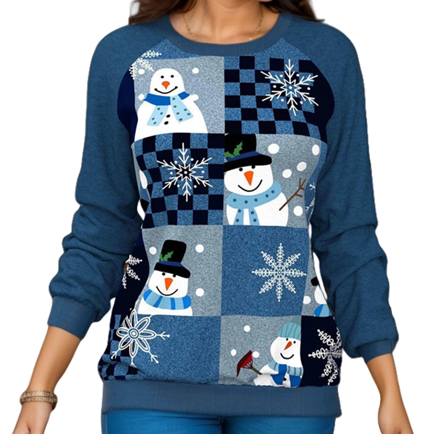 2024 Christmas Series Women’s Autumn and Winter Casual Fashion Printed Long Sleeve Round Neck Pullover Large Size Sweatshirt