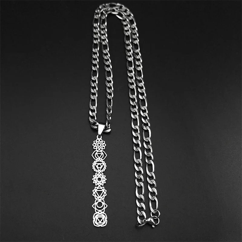 Yoga 7 Chakra Birth Flower Pendant Necklace for Women Men Stainless Steel Gold Silver Color Reiki Healing Amulet Jewelry Gift