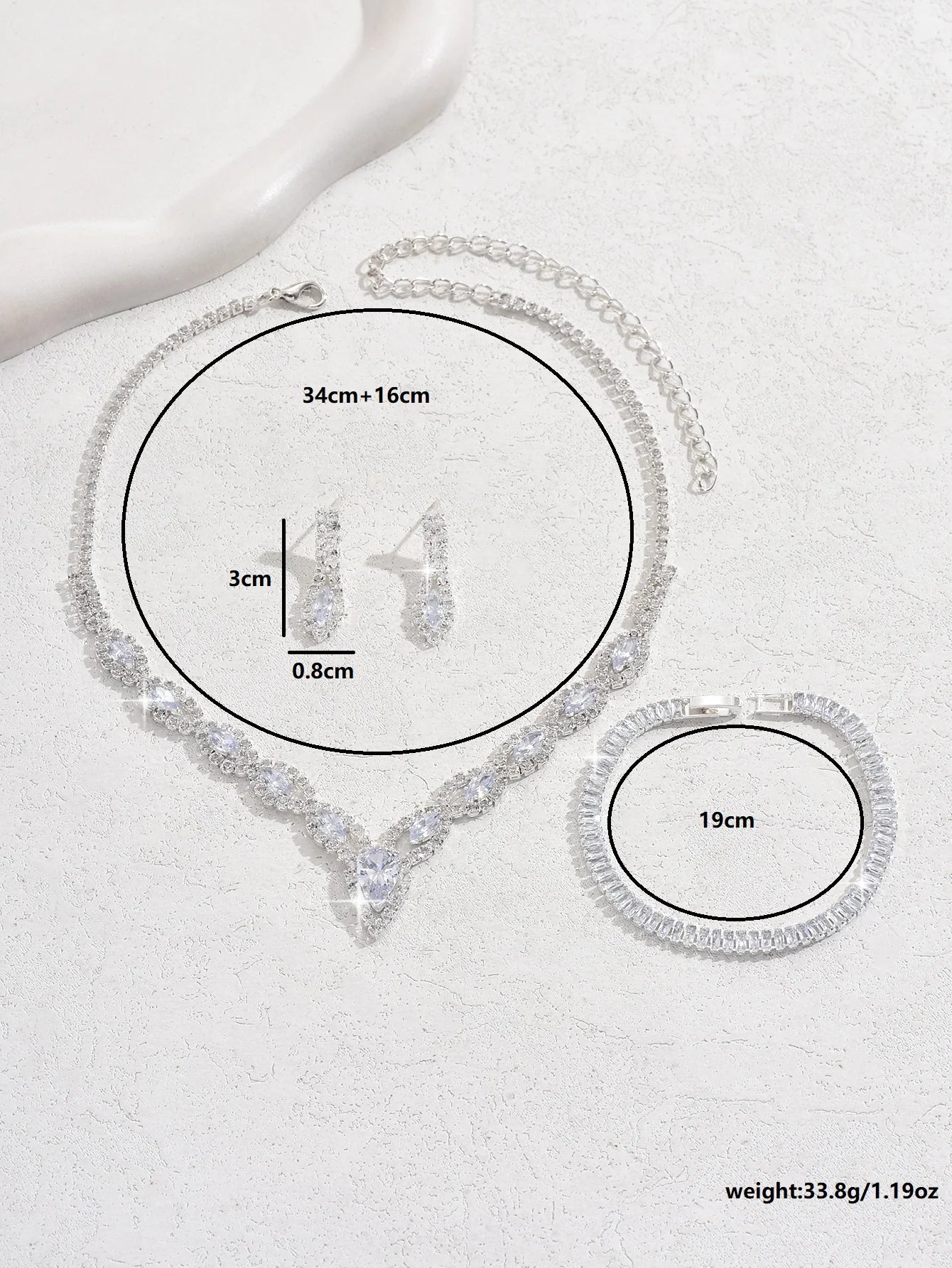 Women's fashionable rhinestone sparkling earrings necklace bracelet ring jewelry set wedding banquet party holiday gift
