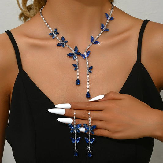 3PC Women's Fashion and Luxury Butterfly Zircon Necklace Earrings Jewelry Set Suitable for Wedding, Party, Festival Gifts-8550