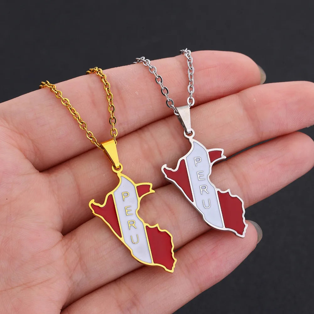 2024 New fashion stainless steel Peru drip oil map necklace for men and women geometric ethnic style collarbone chain anniversar
