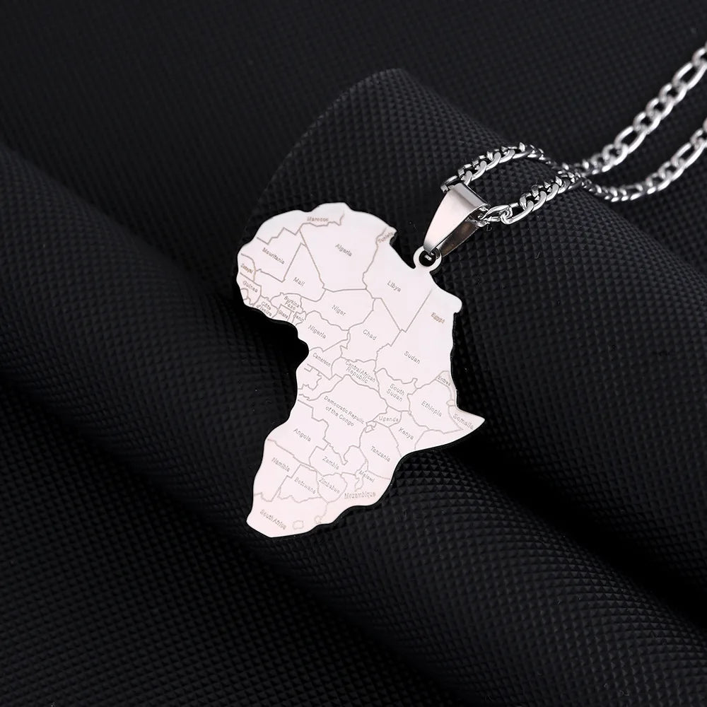 Titanium Steel Glossy Africa Nigeria Ghana Somalia Famous Ethnic Style Africa Map Country Names Pendant Necklace