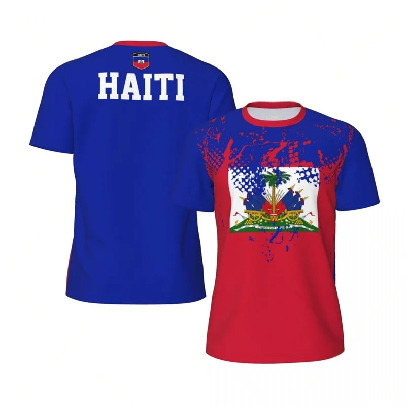 Summer Haiti Flag Men T Shirt 3D Printed Football Tee Shirts Women Sports Fitness Short Sleeves Kids Loose Round Neck Tshirt