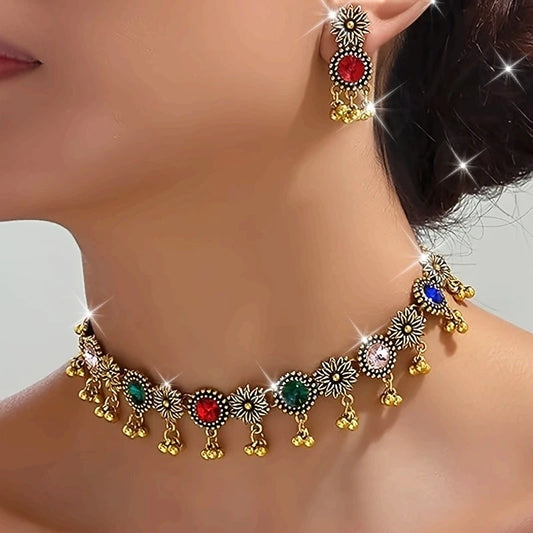 1 Set Jewelry for Women Synthetic Rhinestone Choker Necklace Earrings Set Party Style Ideal for Daily Wear Holiday Gift