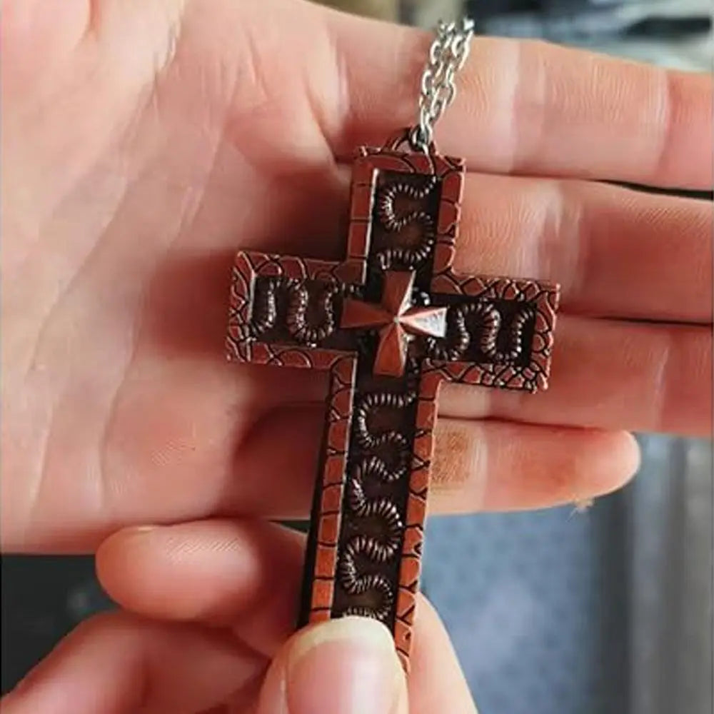 Vintage Cross Pendant Necklace with Secret Compartment Cross Necklace 3D Printed Charm Jewelry Necklace for Women Men