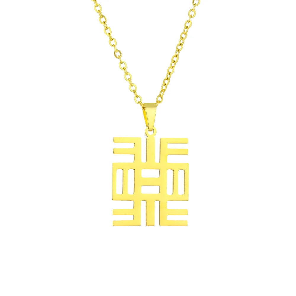 2024 New fashion stainless steel African ancient cultural symbol necklace for women and men couples ethnic style accessories col