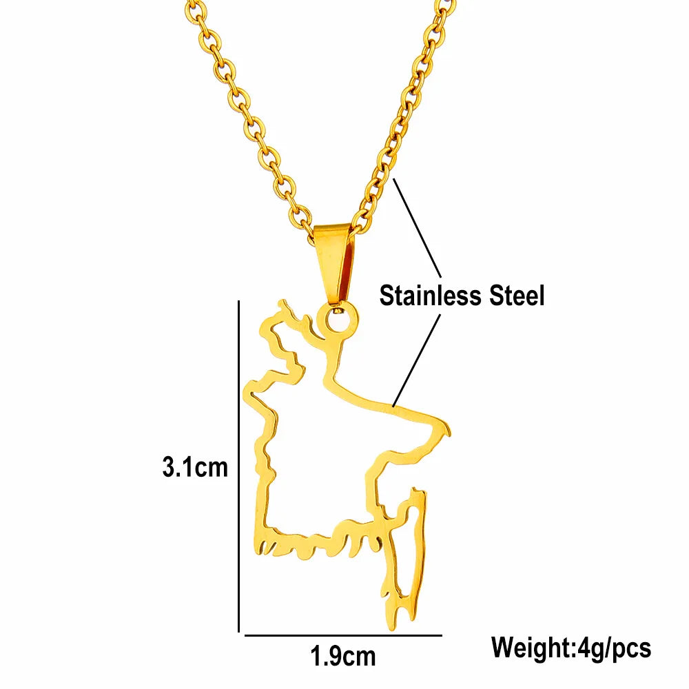 2024 new fashion stainless steel Bangladesh hollow map pendant necklace for men and women geometric titanium steel pendant natio