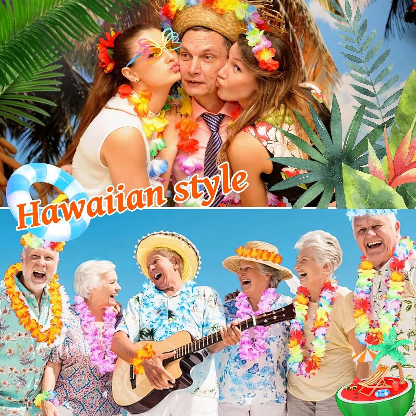 50/5PCS Hawaii Silk Flower Wreaths Summer Tropical Beach Pool Party Decoration Necklace Birthday Wedding Christmas Garlands