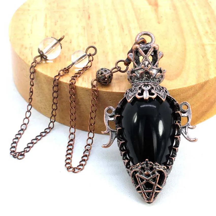 Water Drop Crystal Pendulum for Dowsing Spiritual Divination Natural Amethyst Rose Quartz Onyx Antique Pendulums Pendant Pendulo