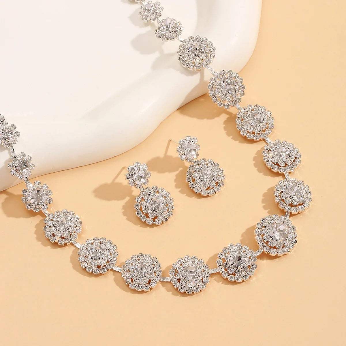 2pcs Wedding Women's Fashion Jewelry Set Tassel Rhinestone Earrings Necklace Fashion Party Fashion Accessories