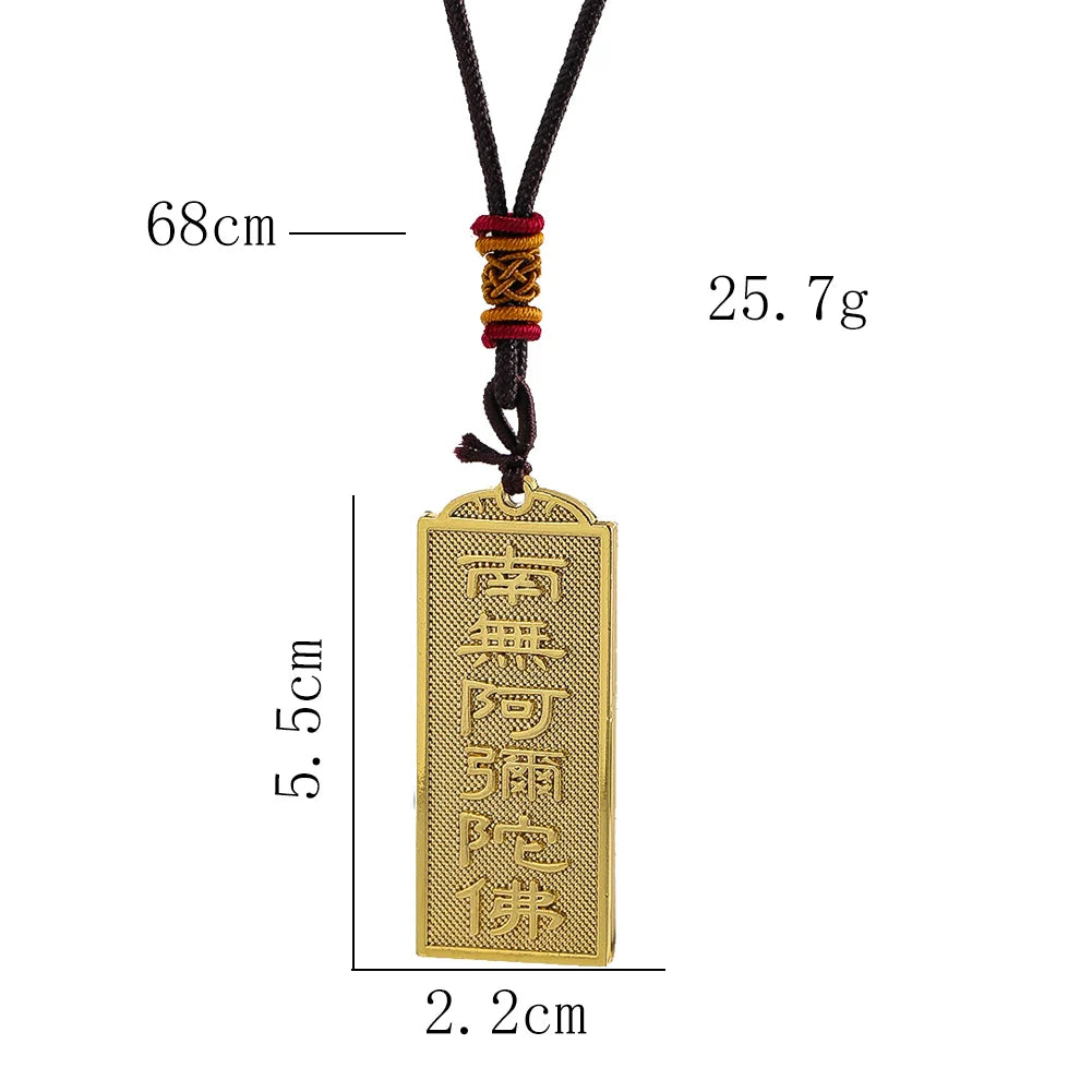 Vintage Namo Amitabha Buddha Pendant Necklace Metal Choker Lucky Amulet Auspicious Buddhism Jewelry Gift for Men Women