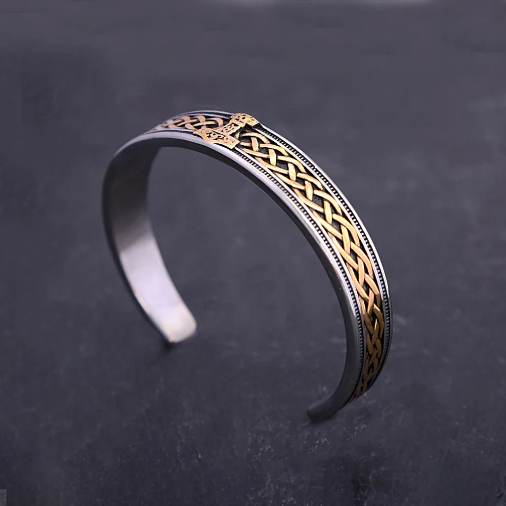 Fashion Retro Nordic Viking Thor's Hammer Bracelet Stainless Steel Open Bracelets Men and Women Punk Amulet Jewelry Wholesale