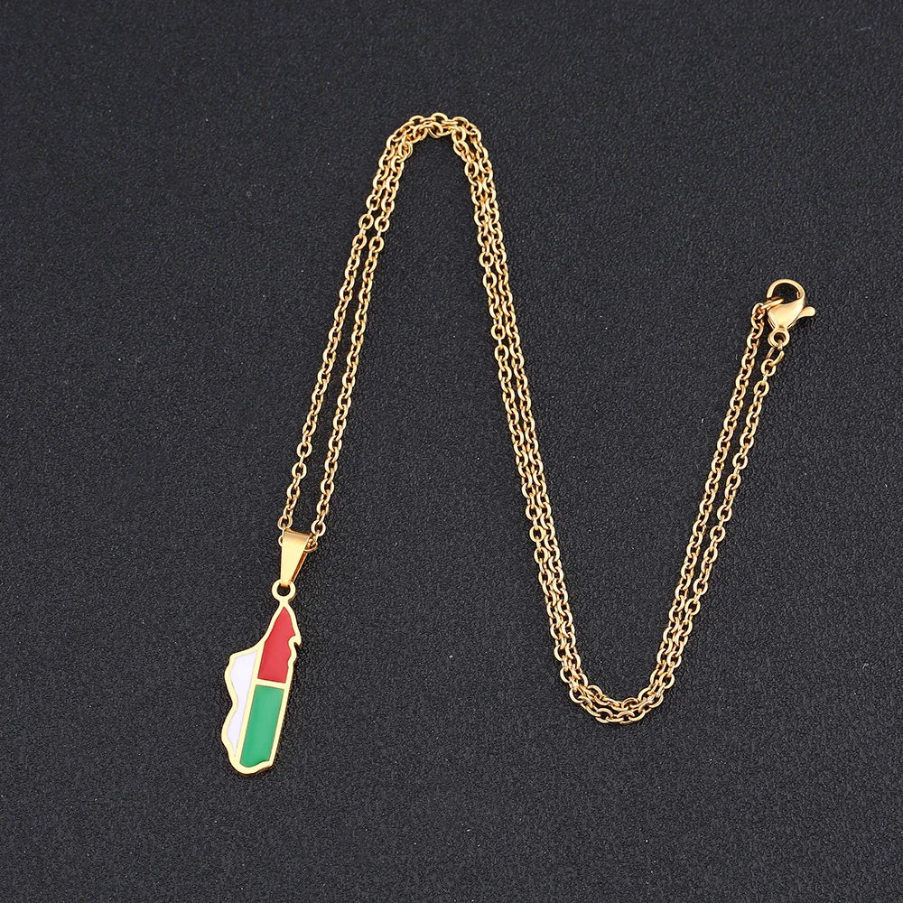 2024 new stainless steel motor Gasgas map necklace famous ethnic style female niche design sense of light luxury sweater chain A