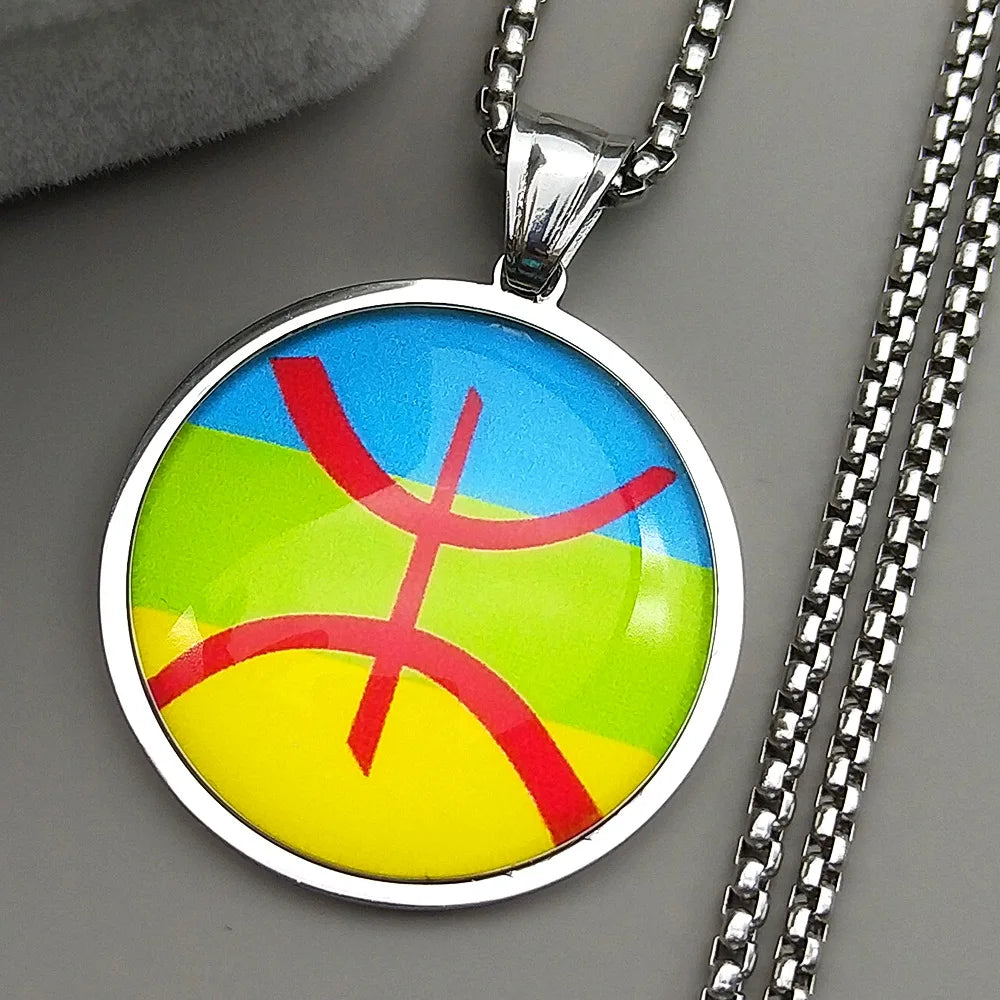 The new fashionable African Berber symbol round pendant necklace is a versatile accessory for both men and women, suitable for c
