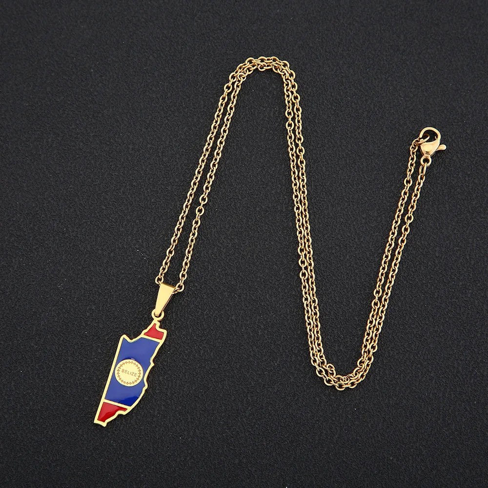 2024 new fashion stainless steel Belize map pendant necklace temperament everything collarbone chain birthday anniversary gift