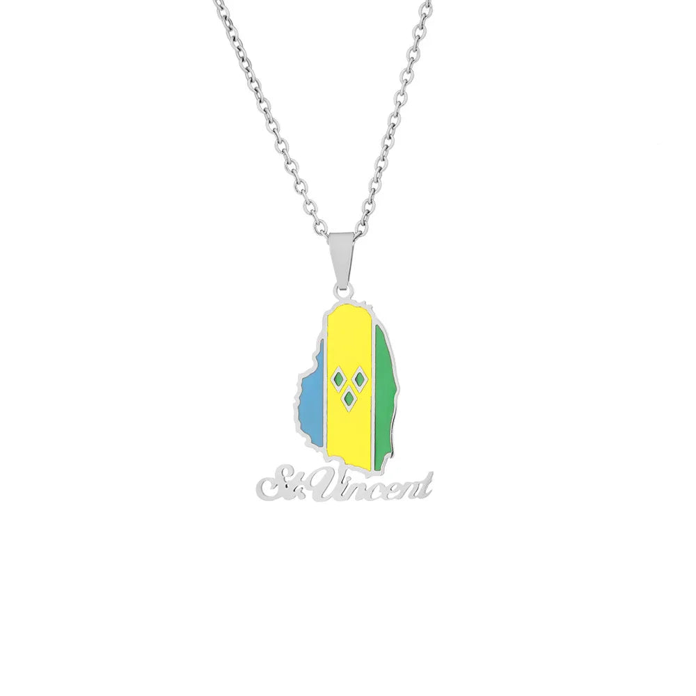 2024 New fashion stainless steel Saint Vincent Map necklace for men and women geometric titanium steel pendant ethnic style coll