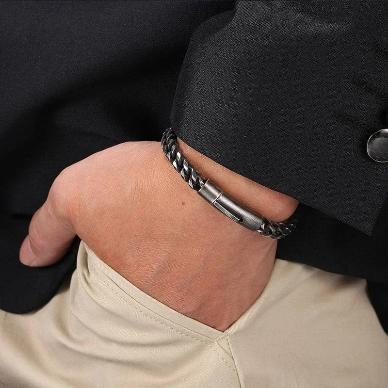 Vintage Chain Link Men Bracelet Handmade Punk Rock Stainless Steel Punk Bracelets Male Hand Jewelry Boyfriend Accessories