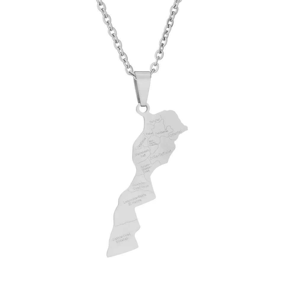 Stylish stainless steel Moroccan map with city pendant necklace lovers style style style personality collarbone chain accessorie