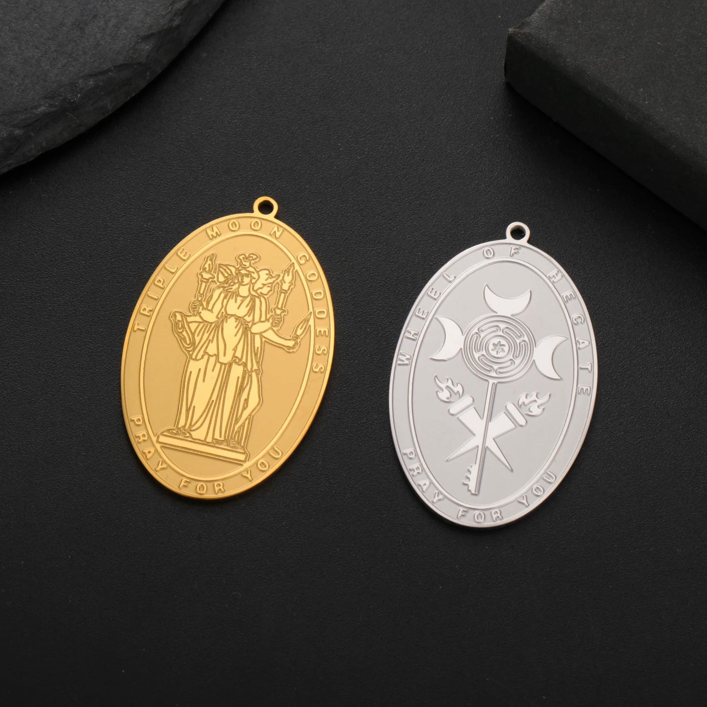 1pc Triple Moon Goddess Charms Stainless Steel Amulet Pendants Pray For You DIY Your Own Jewerly Wholesale Available