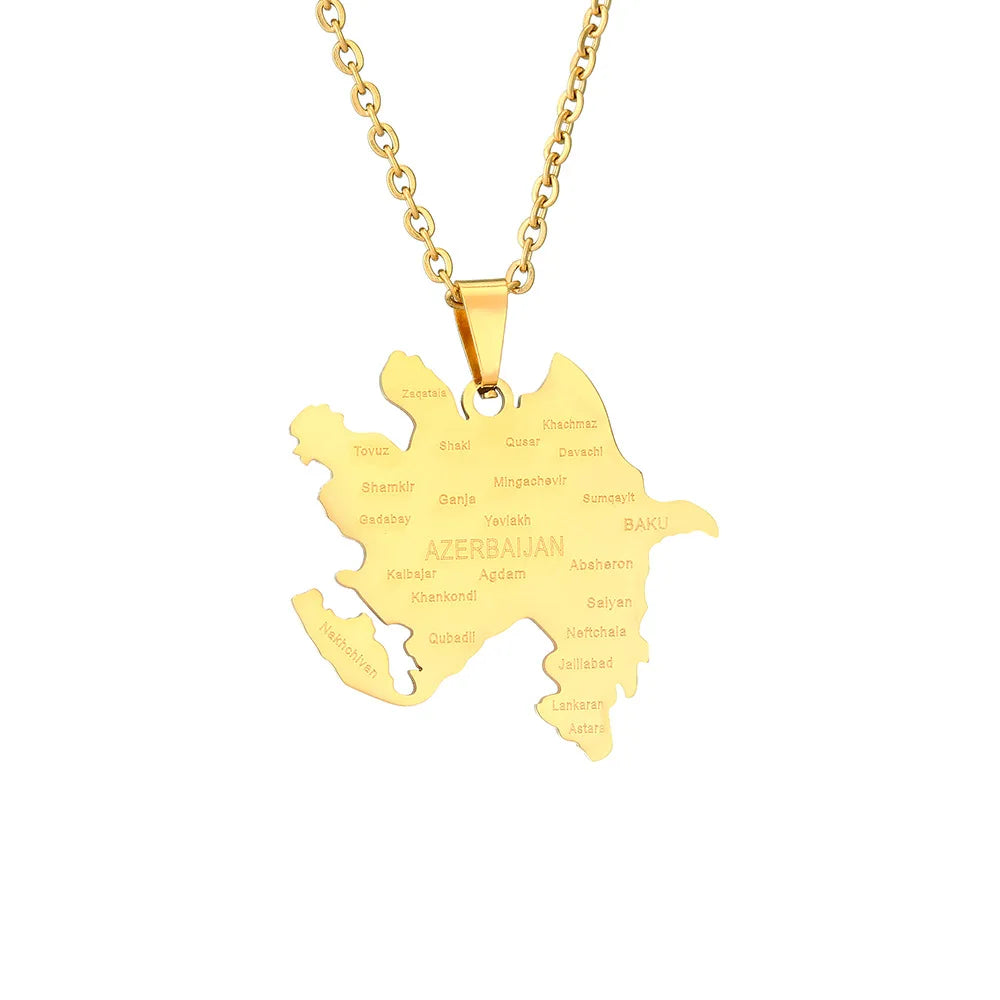 2024 new fashion stainless just Azerbaijan map with city pendant necklace temperament everything collarbone chain birthday anniv