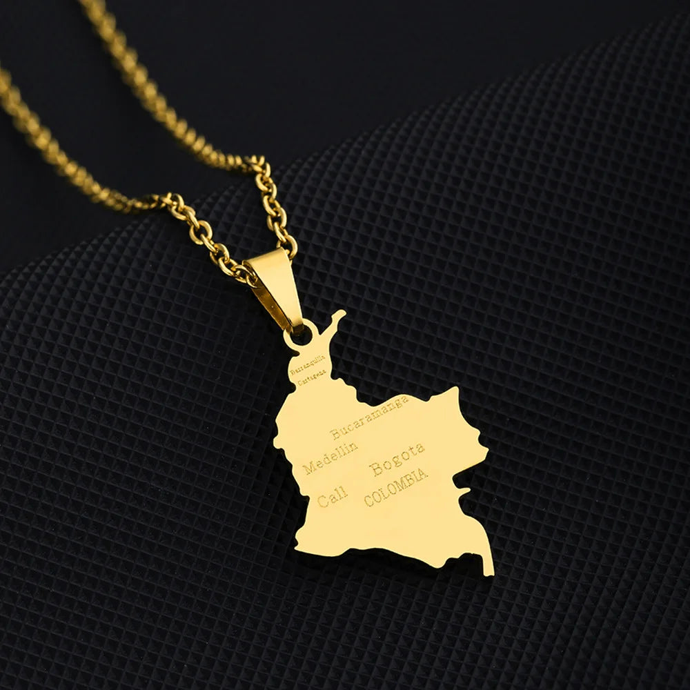 2024 New fashion stainless steel Columbia map with city necklace for women and men couples ethnic style accessory collarbone cha