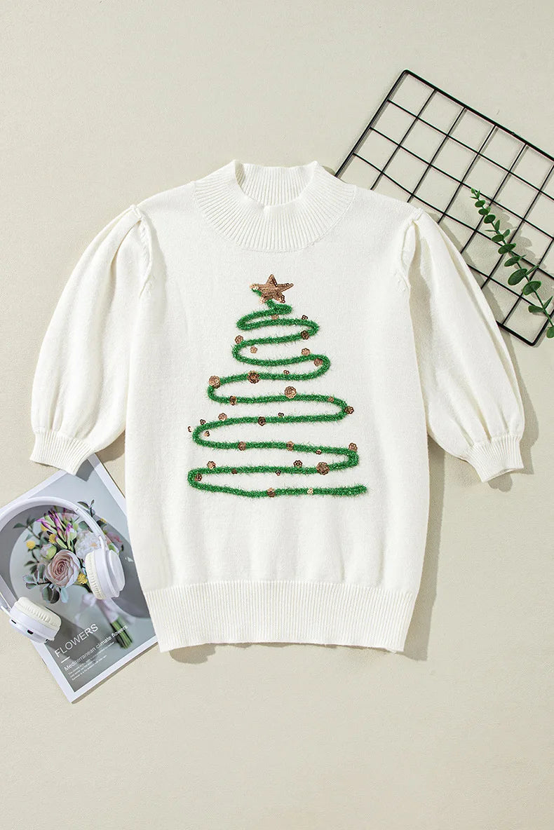 2025 New Winter Women Christmas Sweater Half Sleeve Turtleneck Knitted Pullover Tops Warm Soft Jumpers Female Knitwear Xmas Look