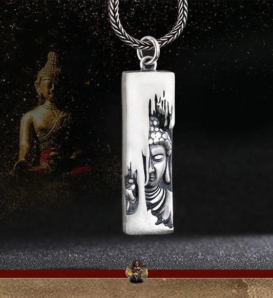 Tathagata Buddha Pendant Men Jewelry Vintage Silver 925 Chain Necklaces Male Retro Lotus Half-faced Buddha Necklace For Women