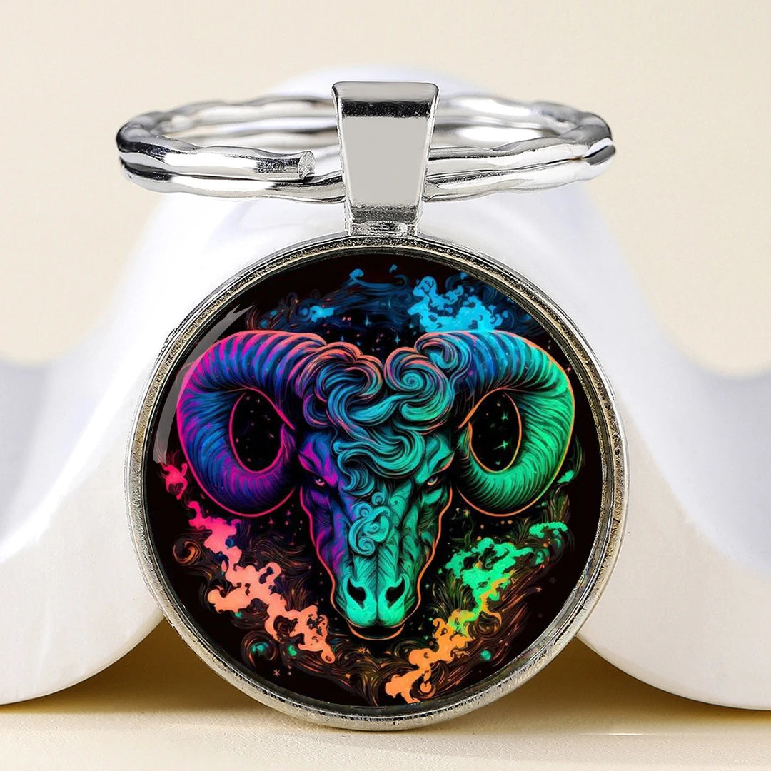 Star Sign Animal Cats Lion Graphic Design Key Chain Unique Keyrings Charm Pendant Jewelry Perfect Birthday Anniversary Gift Idea