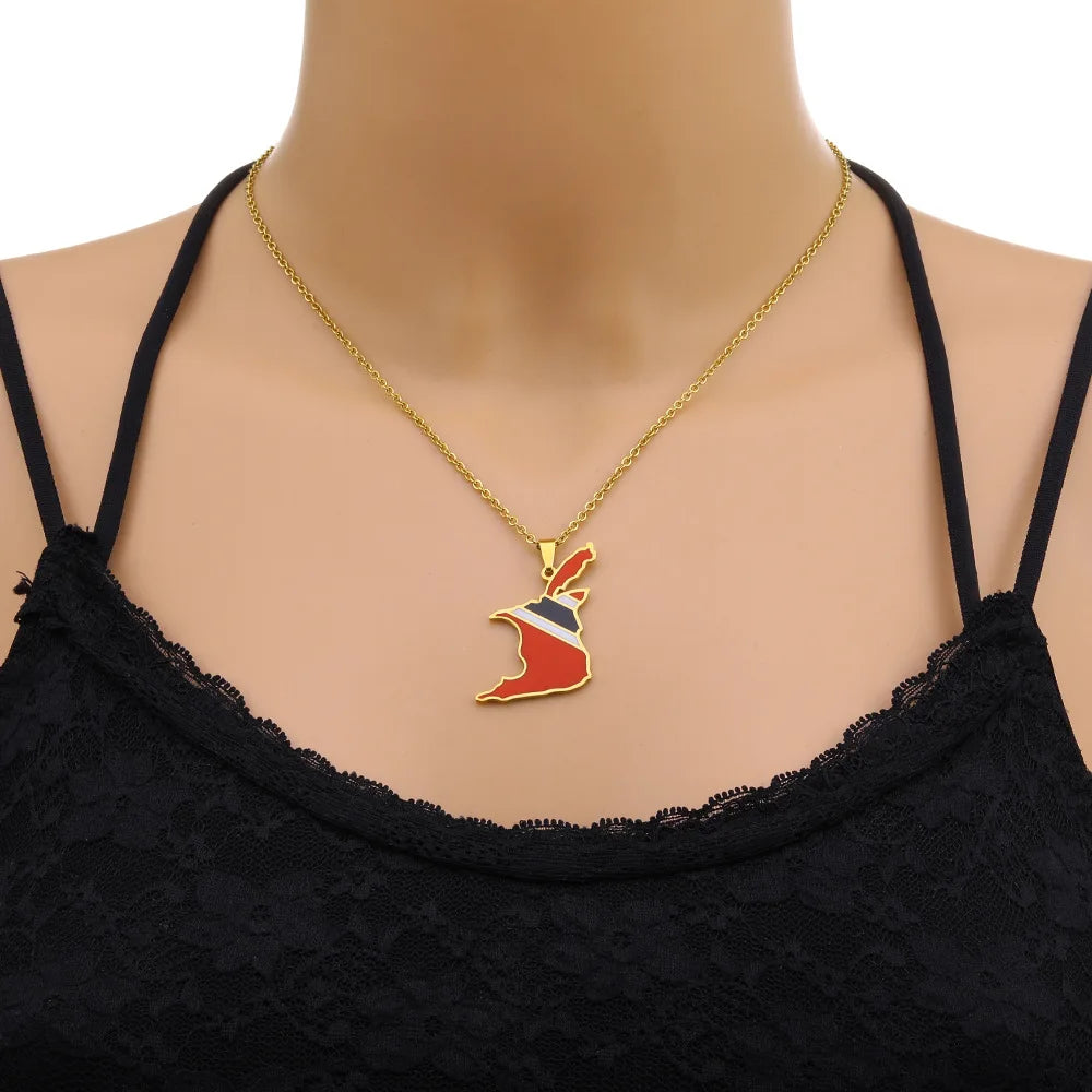 2024 New fashion stainless steel Trinidad and Tobago Map necklace for men and women geometric ethnic style collarbone chain Memo