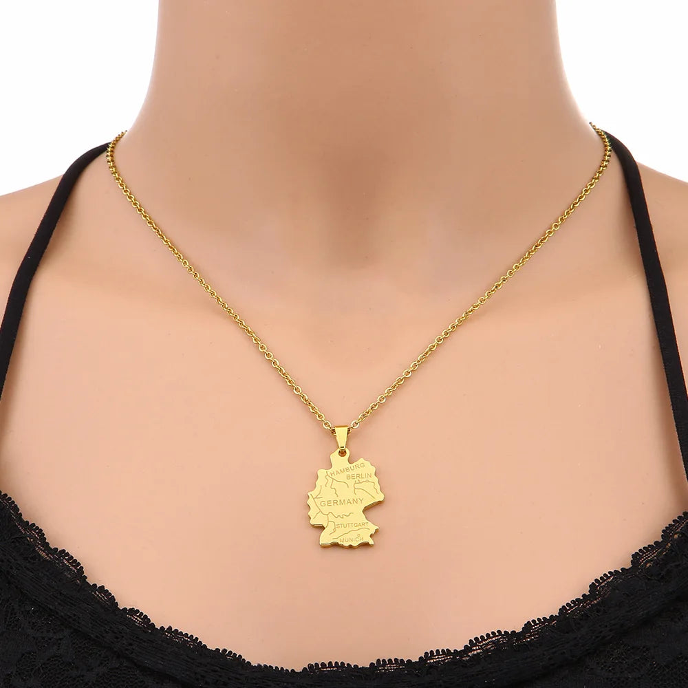 2024 new fashion stainless steel German map necklace for men and women geometric national style collarbone chain anniversary sma