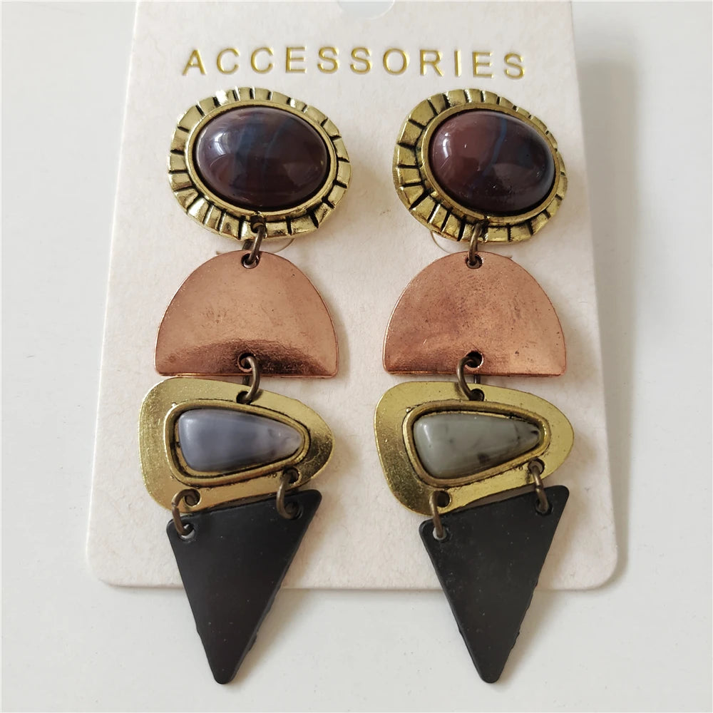 2025 New Indian Ethnic Vintage Bracelet Women Fashion Boho Statement Charm Metal Hollow Links Resin Stone Bracelets Jewelry