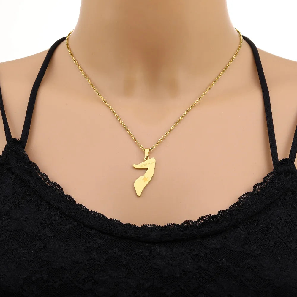 2024 new fashion stainless just Africa Somalia map pendant necklace temperament everything collarbone chain birthday anniversary