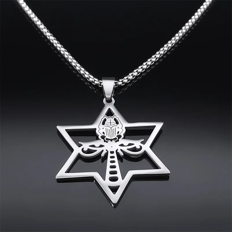 The new hollowed-out six-pointed star David Star necklace is a versatile accessory for couples, featuring a star pendant and a c