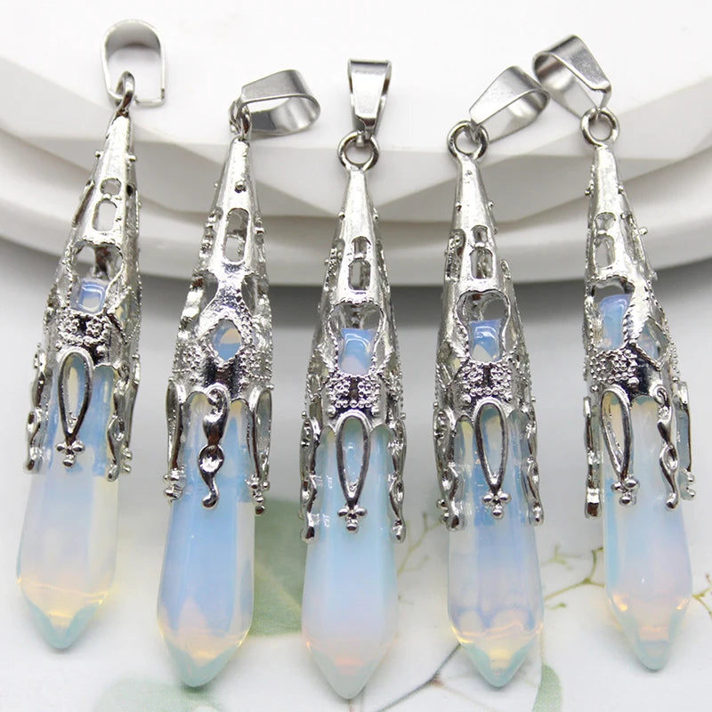 16pcs Crystal Pendulum for Divination Dowsing Natural Gem Stone Amethyst Hexagon Pendant For DIY Jewelry Making Necklace Pendant
