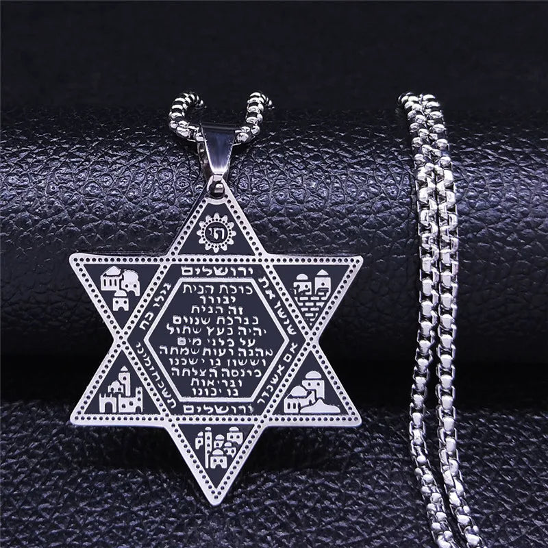 2024 New fashion stainless steel Jewish hexagon symbol pendant clavicle chain temperament everything necklace accessories Annive