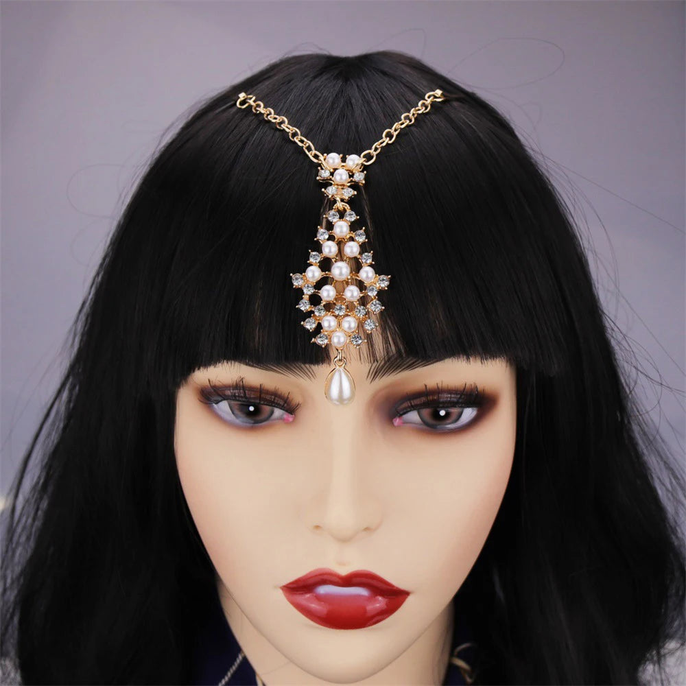 2024 Trend Big Crystal Pendant Forehead Chain Hairpin Hair Accessories Women's Ethnic Tiara Headpiece Tikka Indian Head Jewelry