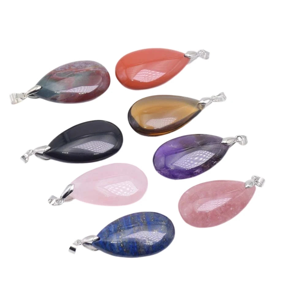20x35mm Natural Labradorite Tiger's Eye Stone Crystal Howlite Aventurine Lapis Opal Jasper Water Drop Women Men Pendant Bead