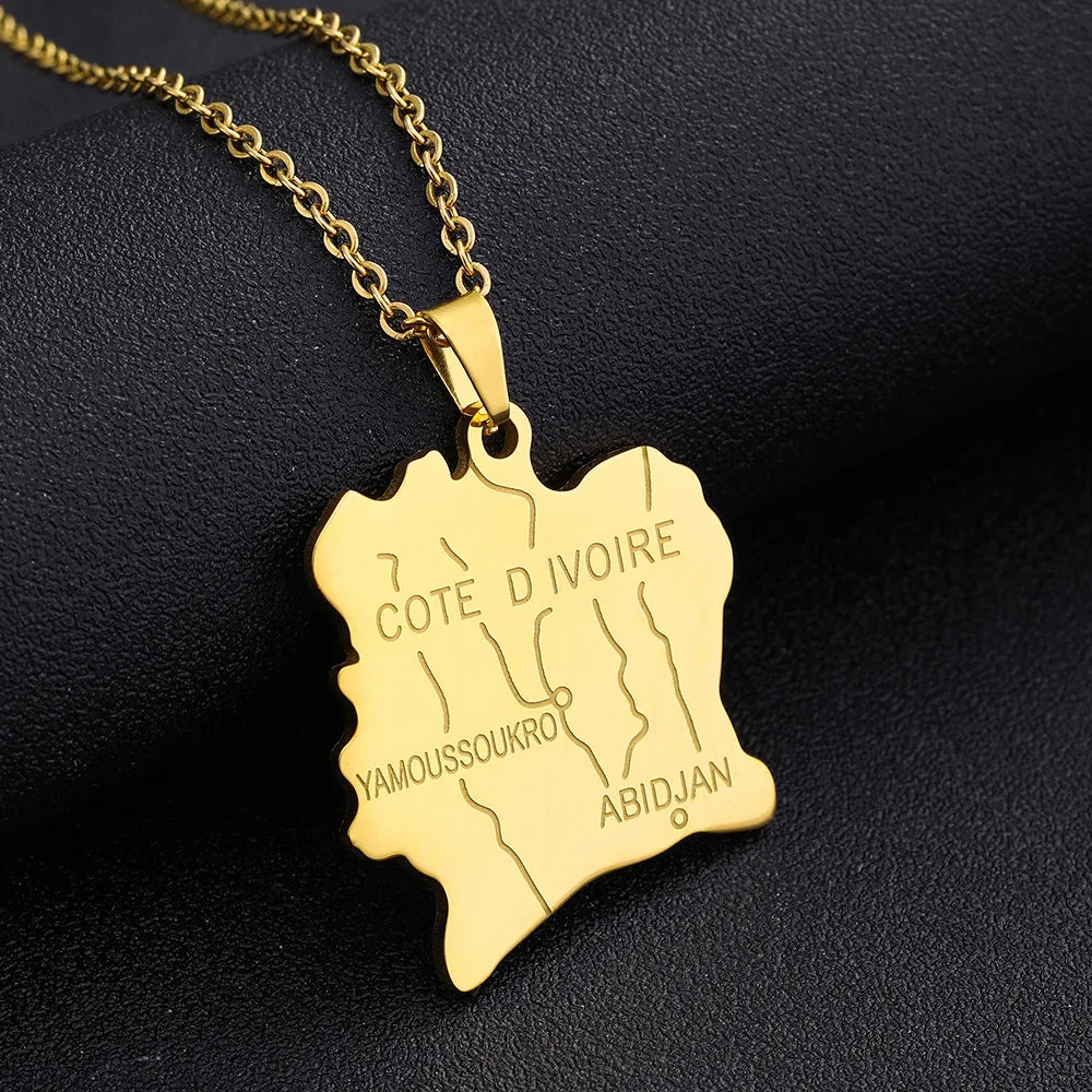 2024 New fashion stainless steel Ivorian map necklace for men and women geometric national style collarbone chain anniversary sm