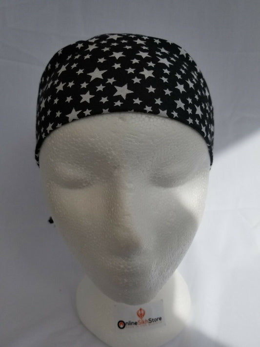 Sikh Punjabi Black White Stars Hindu bandana Head Wrap Gear Rumal Handkerchief