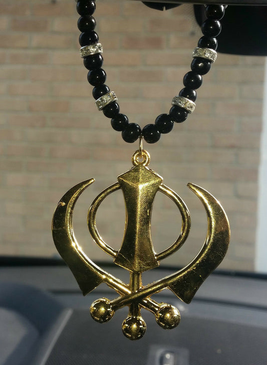 Gold Plated Punjabi Sikh Large Khanda Pendant Car Hanging without stones OS514