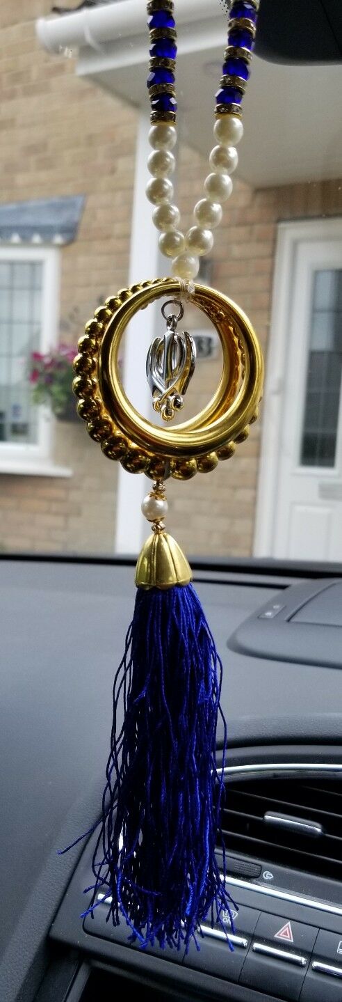 Silver Plated Khanda Punjabi Sikh Kaur Singh Stunning Pendant Car Rear Mirror BL