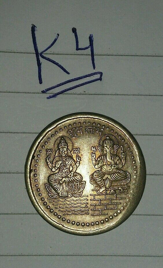 Antique Hindu Goddess of wealth Lakshmi Ganesh Good Luck Shiri OM Coin Token K4