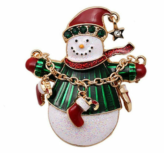 Stunning Diamonte XMAS Gold Plated Christmas Elegant Snowman Brooch Cake Pin SM1